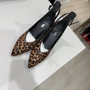 Franco Sarto Leopard Print Pointed Slingback Pumps - Brown & Black